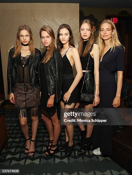 Models Annika Krijt, Julia Jamin, Greta Varlese, Susanne Knipper and Elise Aarnink attend the The Daily's Summer premiere party at the Smyth Hotel on...