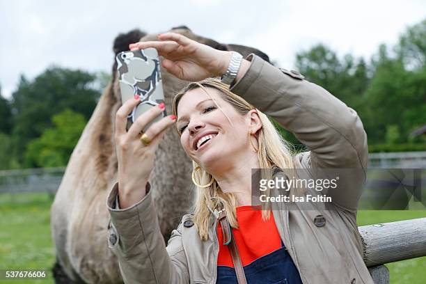 Sky-Moderator and New 'VDH-Ambassador for dogs 2016' makes a selfie with camel 'Franziska' during the 'HelpingVets' Award For Animal Welfare Projects...