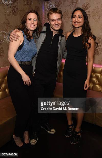 Katie Brayben, Alfie Allen and Annapurna Sriram attend the press night after party for "The Spoils", written by and starring Jesse Eisenberg, at The...