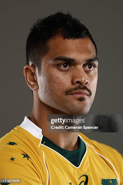 Karmichael Hunt of the Wallabies poses during an Australian Wallabies portrait session on May 30, 2016 in Sunshine Coast, Australia.
