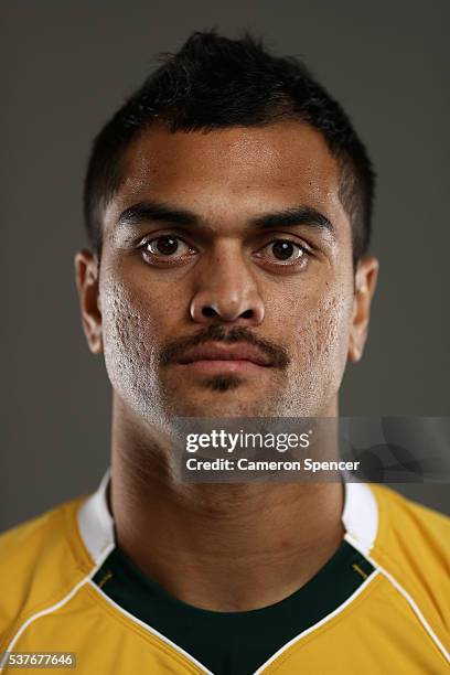 Karmichael Hunt of the Wallabies poses during an Australian Wallabies portrait session on May 30, 2016 in Sunshine Coast, Australia.