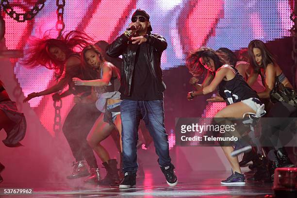 Rehearsal -- Pictured: Sean Paul and Wisin rehearse for the 2014 Billboard Latin Music Awards, from Miami, Florida at the BankUnited Center,...