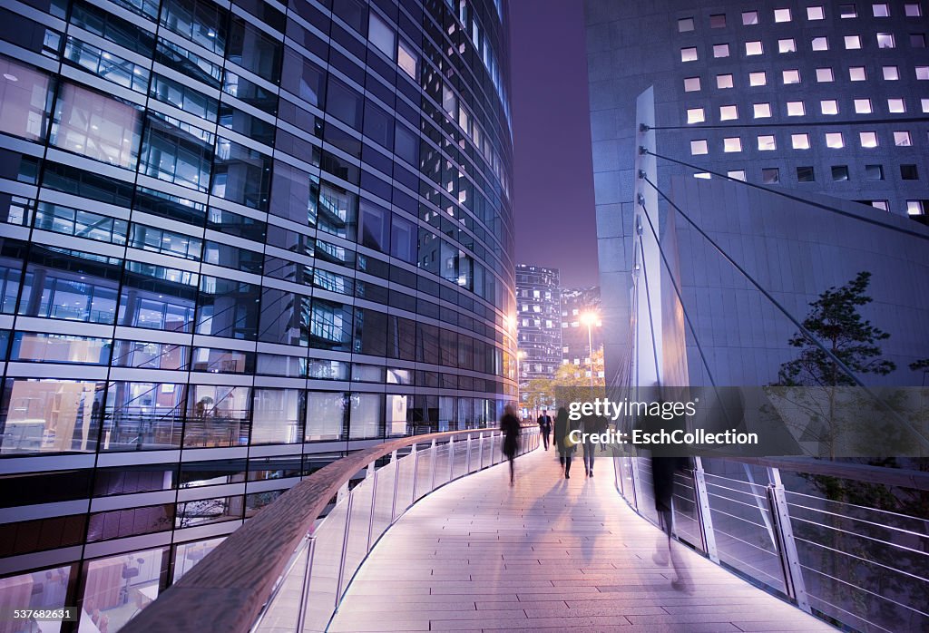 Business people using walkway at business district