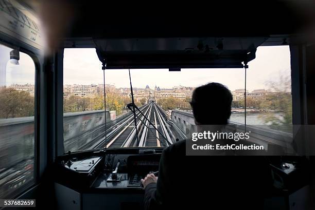 driving with metro towards rive droite in paris - paris metro stock pictures, royalty-free photos & images