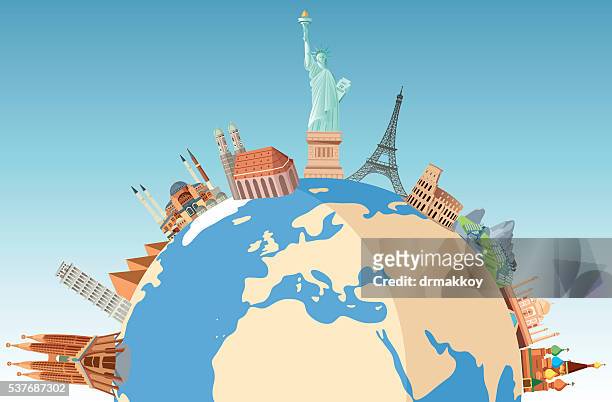 world travel - international landmark stock illustrations