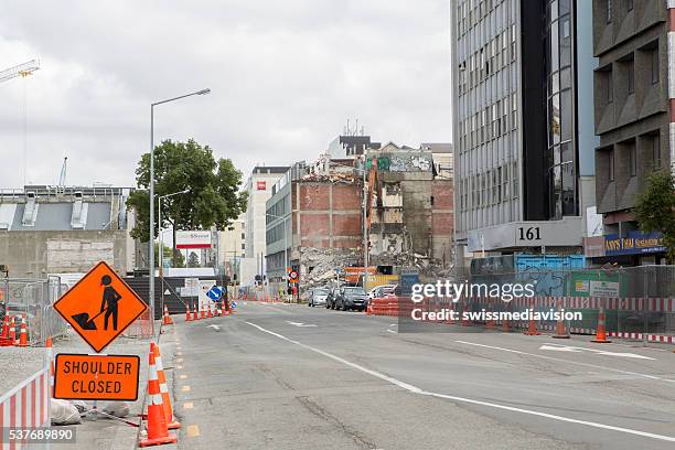 february 22, 2016: christchurch five years after the earthquake - ghost town stock pictures, royalty-free photos & images