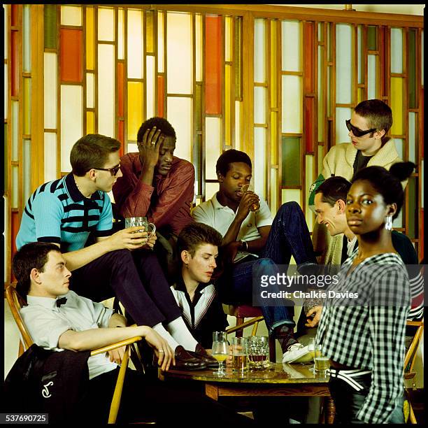 English ska revival band The Specials, photographed in a bar for the cover of their second LP, 'More Specials', Leamington Spa, 1980. Left to right:...