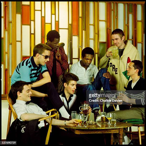 English ska revival band The Specials, photographed in a bar for the cover of their second LP, 'More Specials', Leamington Spa, 1980. Left to right:...