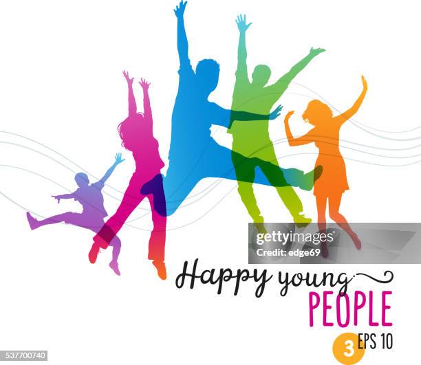 stockillustraties, clipart, cartoons en iconen met happy young people jumping for joy - jong volwassen