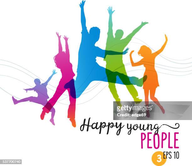 happy young people jumping for joy - young adult stock illustrations