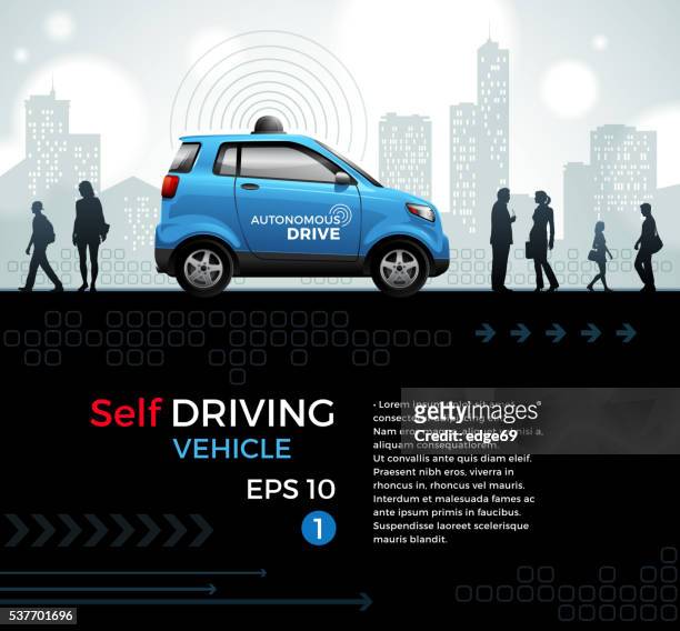 illustrazioni stock, clip art, cartoni animati e icone di tendenza di auto guida auto nella città - autonomous technology