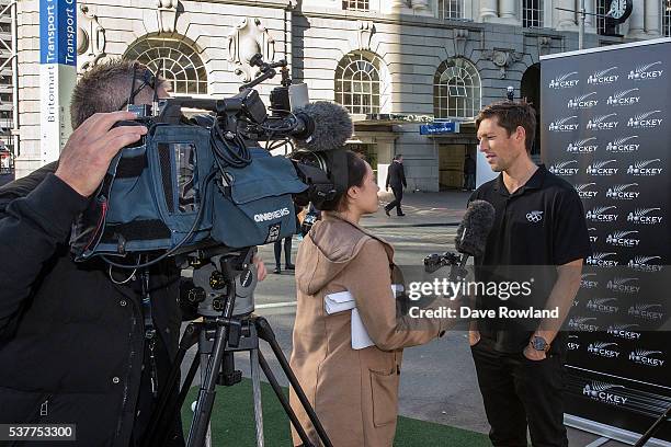 Captain Simon Child speaks to media during the New Zealand men's hockey Olympic Games team announcement at A4 Downtown on June 3, 2016 in Auckland,...