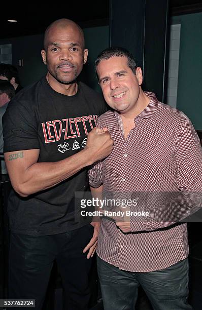Run DMC's Daryl McDaniels and Z 100 morning radio personality Skeery Jones pose during the 2016 Bryan Jacobson Foundation Charity Event at Howl at...