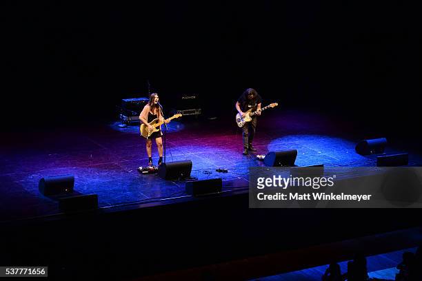 Singer Bethany Cosentino and guitarist Bobb Bruno of the band Best Coast perform onstage during 826LA's Tell Me A Story at The Wiltern on June 2,...
