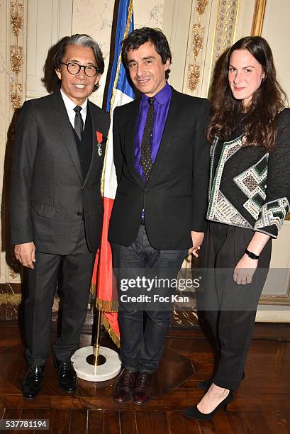 Kenzo Takada, Ariel Wizman and Osnath Assayag attend as Kenzo Takada receives the Medal of Chevalier de La Legion d'Honneur at Conseil...