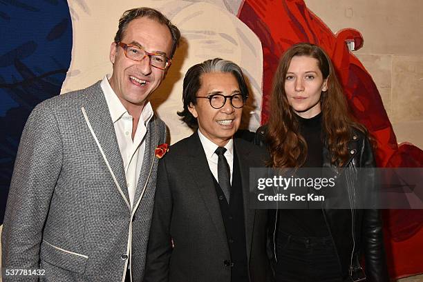 Emmanuel de Brantes, Kenzo Takada and Hea Deville attend as Kenzo Takada receives the Medal of Chevalier de La Legion d'Honneur at Conseil...