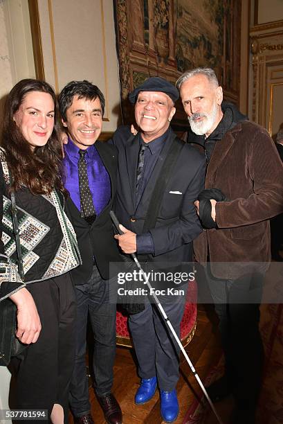 Alexandre Zouari, Kenzo Takada and Satya Oblet and Ruth Obadia attend as Kenzo Takada receives the Medal of Chevalier de La Legion d'Honneur at...