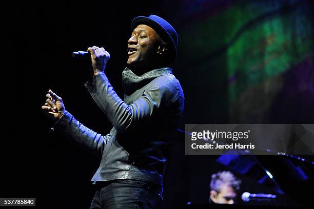 Aloe Blacc performs at the 2016 Los Angeles Film Festival - 'Zedd: True Colors' Official Screening at The Ace Hotel Theater on June 2, 2016 in Los...