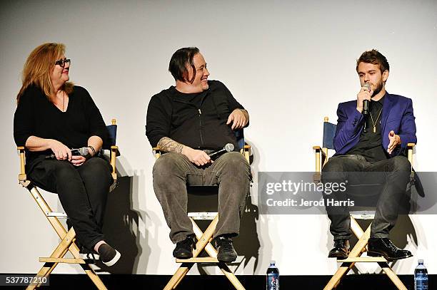 Director Susan Bonds, Director Alex Lieu and Zedd on stage during a Q&A session at the 2016 Los Angeles Film Festival - 'Zedd: True Colors' Official...