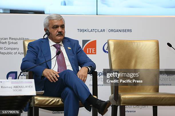 Azerbaijan's State Petrol Company SOCAR's president, Rovnag Abdullayev attend a joint press statement of the International Caspian Oil&Gas Conference...