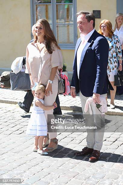 Princess Madeleine of Sweden, Princess Leonore of Sweden and Christopher O'Neill are seen visiting Gotland Museum on June 3, 2016 in Gotland, Sweden....