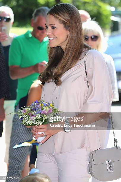 Princess Madeleine of Sweden is seen visiting Gotland Museum on June 3, 2016 in Gotland, Sweden. Duchess Leonore meets her horse Haidi of Gotland for...