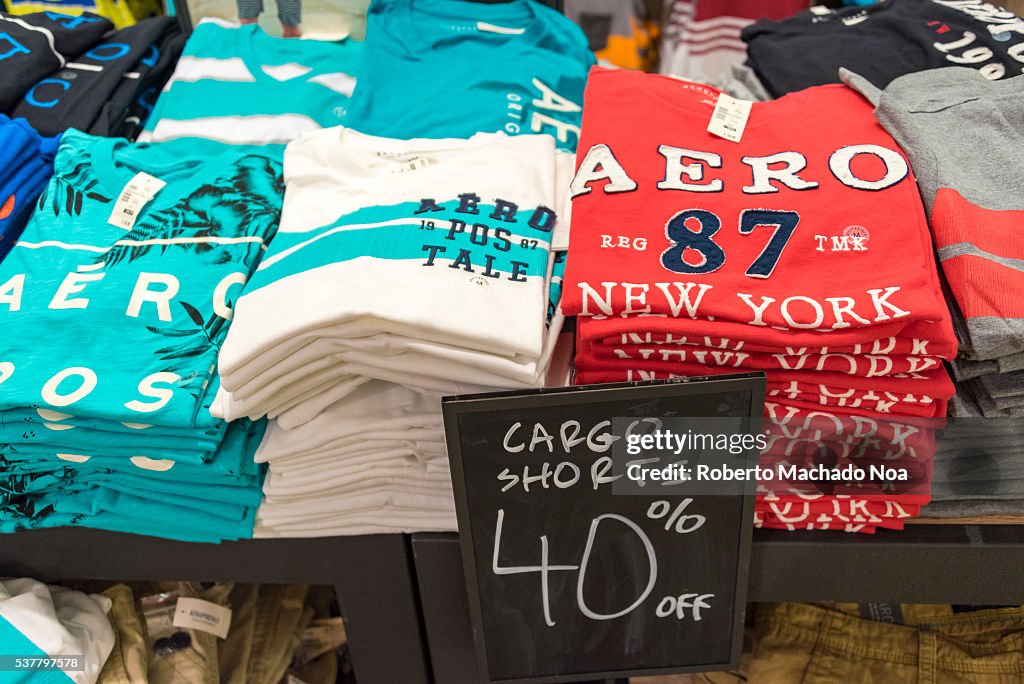 Aeropostale clothing article folded on wooden table, 40% sign on top  News Photo - Getty Images
