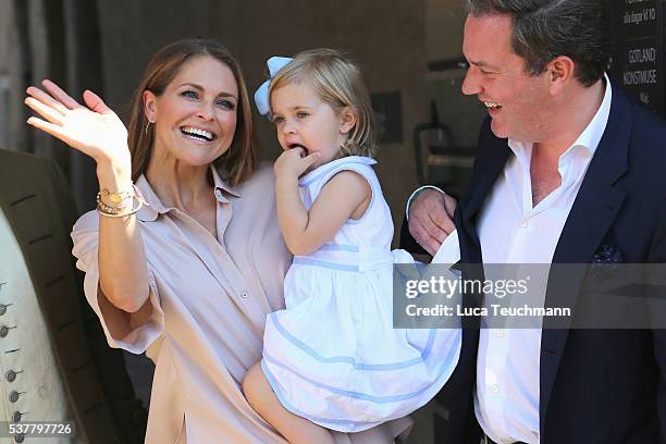 Princess Madeleine of Sweden, Princess Leonore of Sweden and Christopher O'Neill are seen visiting Gotland Museum on June 3, 2016 in Gotland, Sweden....