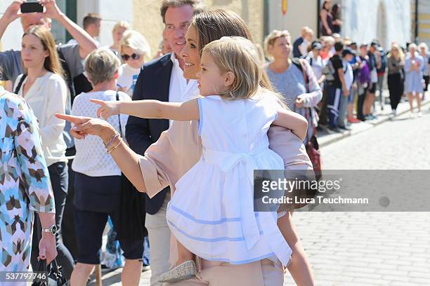 Princess Leonore of Sweden and mother Princess Madeleine of Sweden are seen visiting Gotland Museum on June 3, 2016 in Gotland, Sweden. Duchess...
