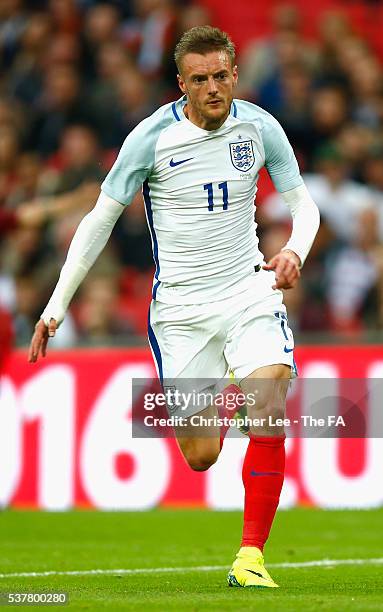 Jamie Vardy of England in action during the International Friendly match between England and Portugal at Wembley Stadium on June 2, 2016 in London,...