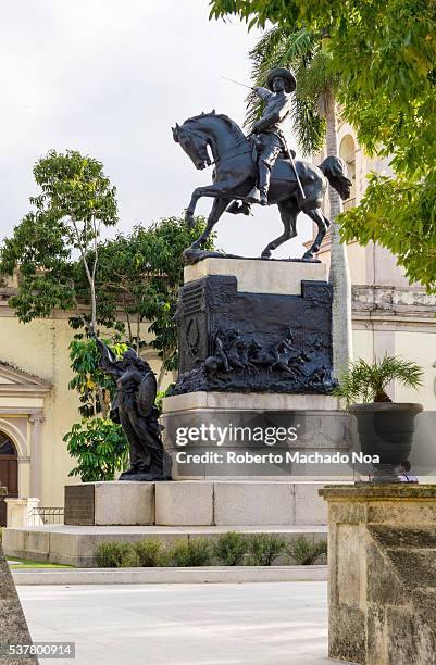 Ignacio Agramonte statue. National hero sitting on a horse and holding a machete. Monument is a landmark at the city's plaza.