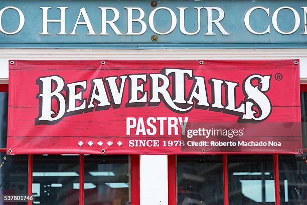 BeaverTails store entrance at the Toronto Harbour Commissioners bulding or Pier 6. The pastry is traditional Toronto sweet. The building is the...