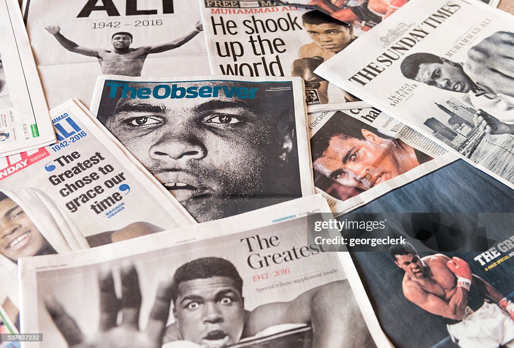 Muhammad Ali featured on UK newspaper front pages