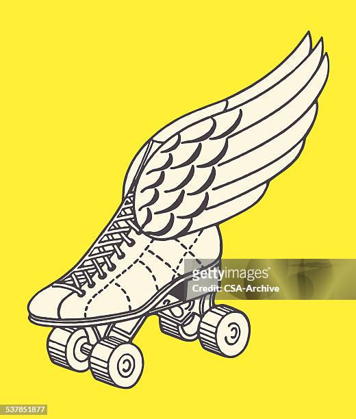 winged roller skate - rollschuhlaufen stock-grafiken, -clipart, -cartoons und -symbole
