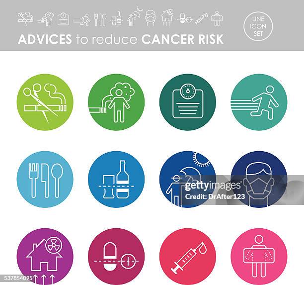 stockillustraties, clipart, cartoons en iconen met advices to reduce cancer risk icon set - asbestos