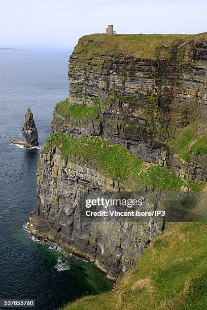 General view of Cliffs of Moher, the famous natural site on the Irish Atlantic coast on April 21, 2016 in Liscannor, Ireland. Illustrative picture of...