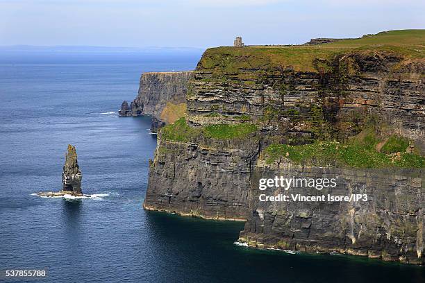 General view of Cliffs of Moher, the famous natural site on the Irish Atlantic coast on April 21, 2016 in Liscannor, Ireland. Illustrative picture of...