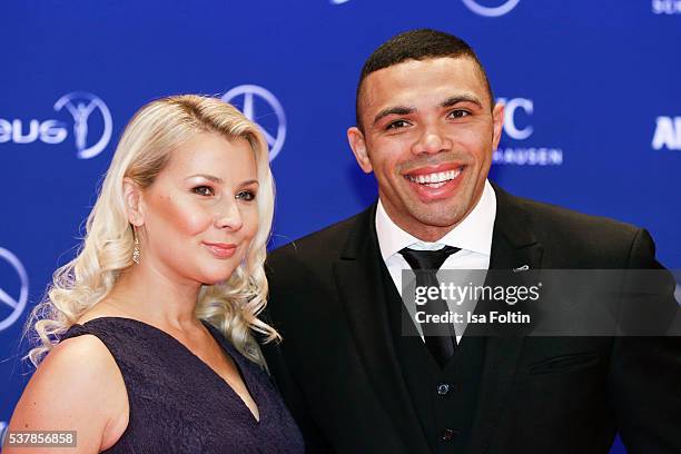 South African rugby union player Bryan Habana and his wife Janine Viljoen attend the Laureus World Sports Awards 2016 on April 18, 2016 in Berlin,...