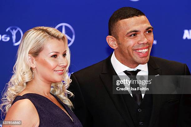South African rugby union player Bryan Habana and his wife Janine Viljoen attend the Laureus World Sports Awards 2016 on April 18, 2016 in Berlin,...