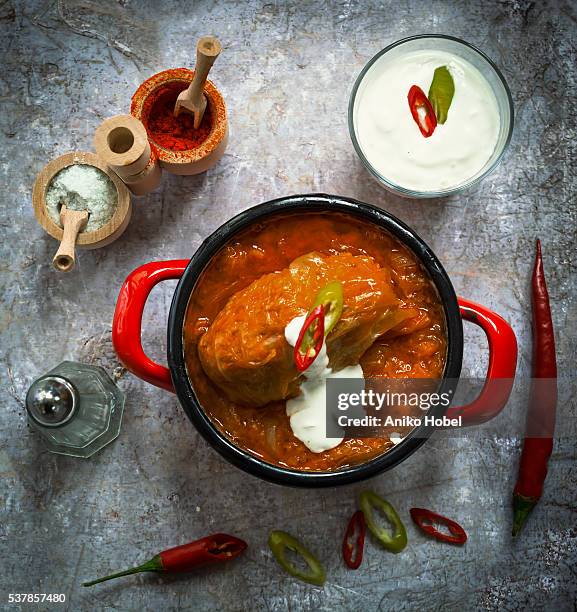 stuffed cabbage from above - stuffed cabbage stock pictures, royalty-free photos & images