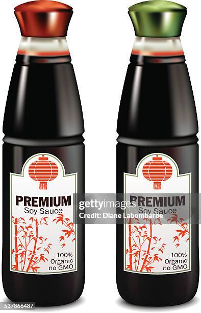 realistic bottles of soy space - soy sauce stock illustrations