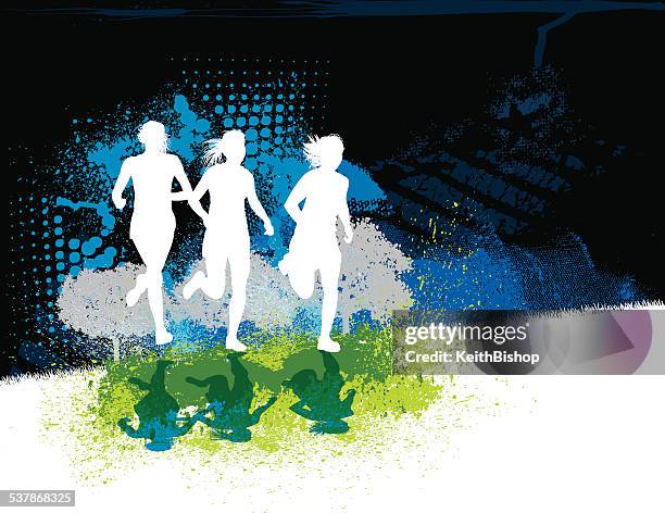 female runners, joggers - cross country background - athlete training background stock illustrations