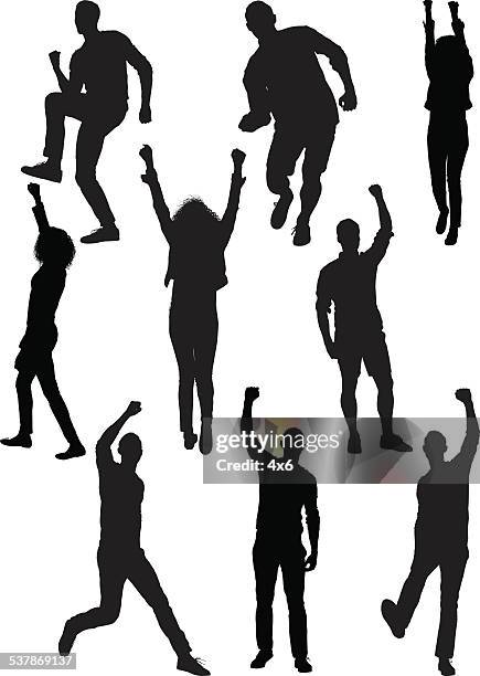 cheerful people - fist silhouette stock illustrations