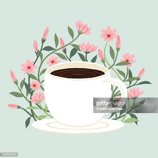 coffee and flowers - tea cup stock illustrations