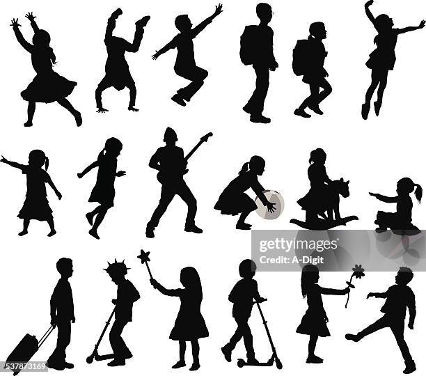 kidscollection - silhouette mädchen rennen stock-grafiken, -clipart, -cartoons und -symbole