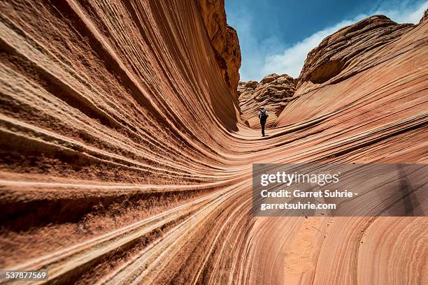 hiker in the wave - coyote buttes stock pictures, royalty-free photos & images