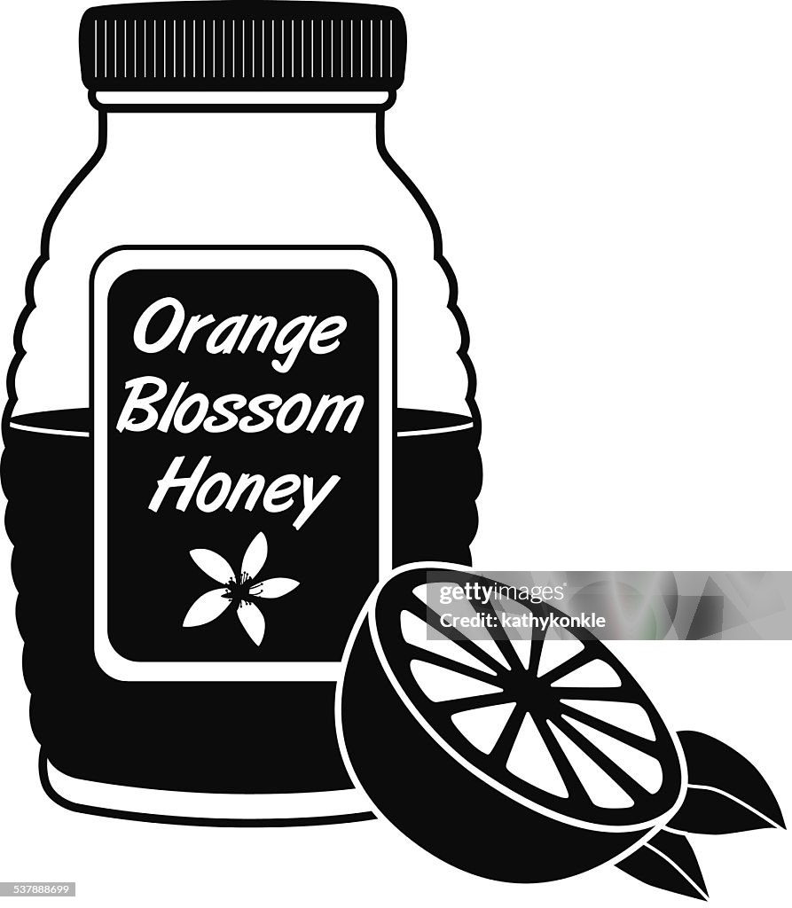 Orange blossom honey jar in black and white