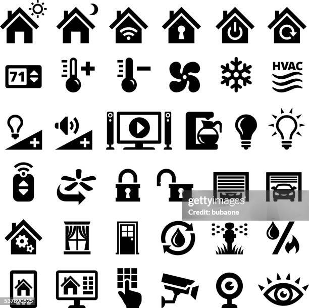 home automation schwarz und weiß lizenzfreie vektor-schnittstelle symbole - sprinkler stock-grafiken, -clipart, -cartoons und -symbole