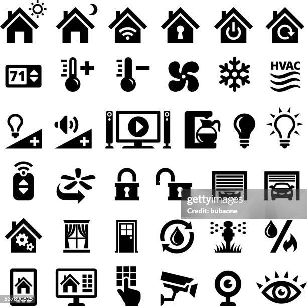 home automation black and white royalty free vector interface icons - sprinkler stock illustrations