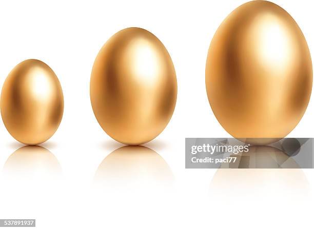 golden eggs growing on white background - golden egg stock illustrations